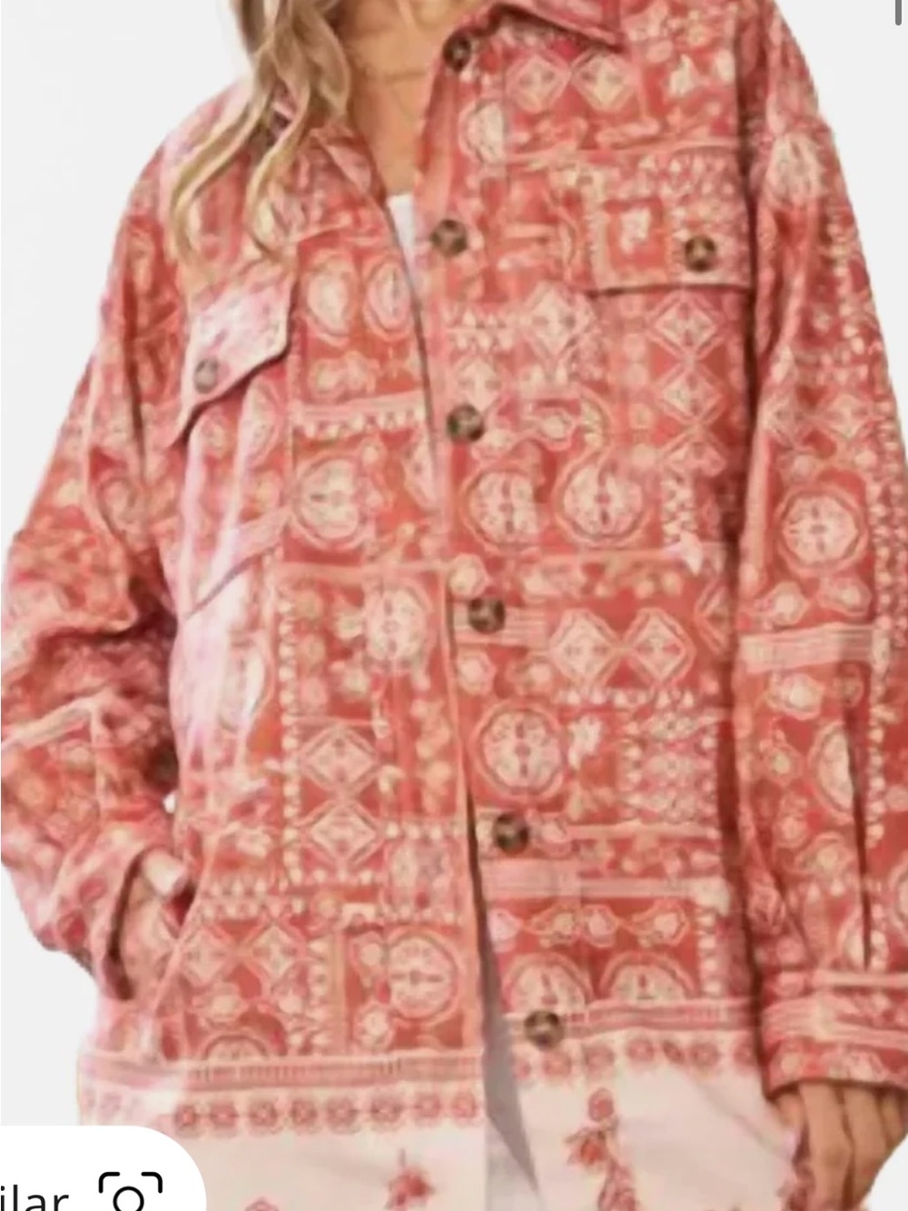 DAVI & DANI Coral Patchwork Button-Up Jean Jacket